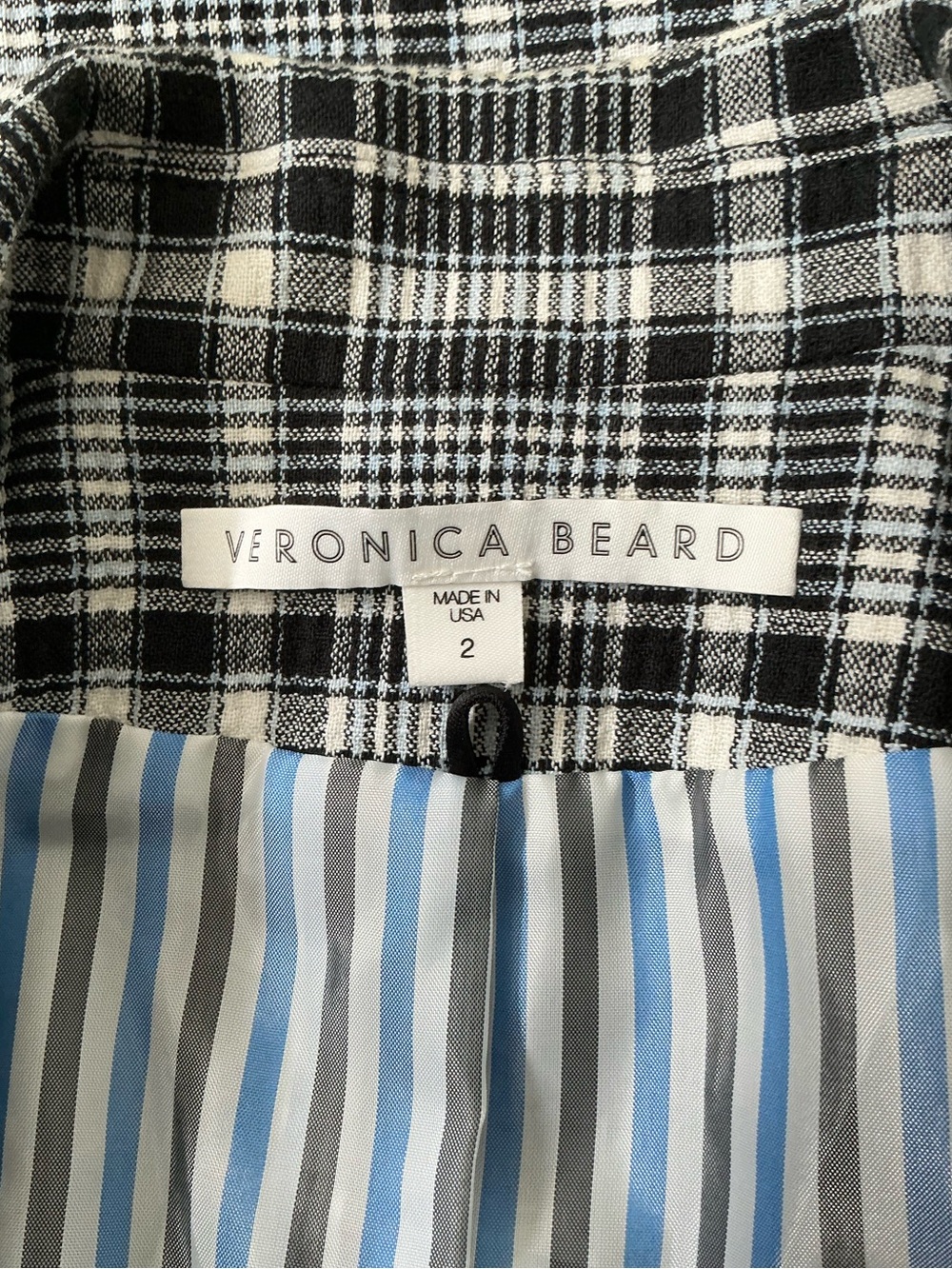 VERONICA BEARD Plaid Dickey Jacket One Button Black Blue Glen Plaid Size 2 EUC - Picture 10 of 16